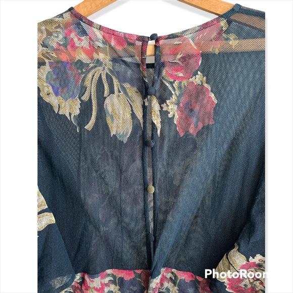 ASOS Maxi Mesh Evening Gown Dramatic Floral Print Bias Cut Trumpet Skirt 16 - Picture 6 of 7